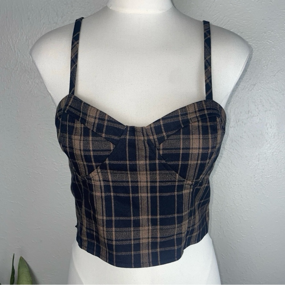 Honey Punch Brown Plaid Crop Top